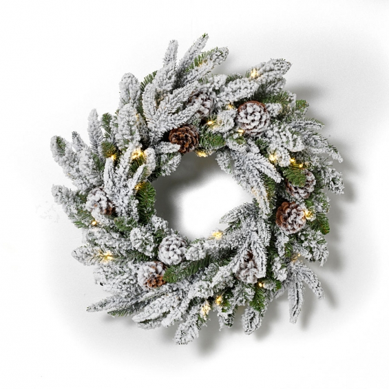Pre Lit 24 Inch Battery Operated Flocked Wreath With Timer 30 Led S 2434700 Wreath 565x565 Jpg