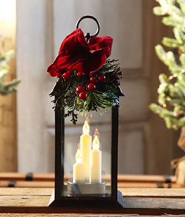 Holiday Flameless Candle Lantern 3 Tapers - Antique Bronze 12.5 Inch