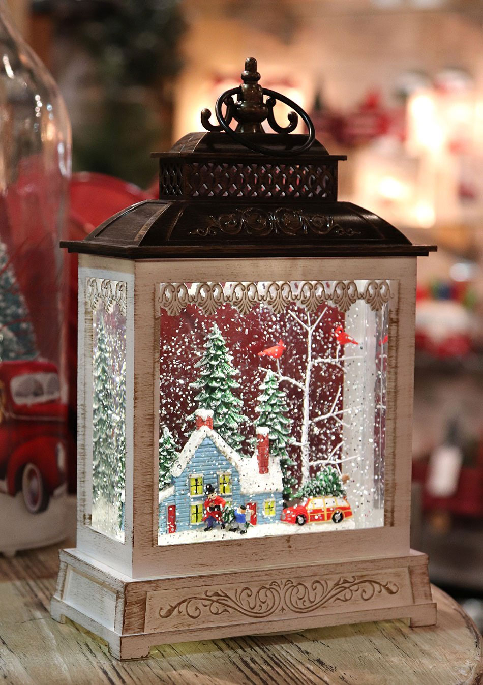 Christmas Snow Globe LED Lighted Lantern Battery Operated Swirling Glitter Water 