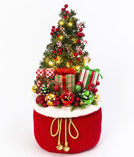 Red Knit Battery Operated Lighted Holiday Gift Bag - 21.5 Inch