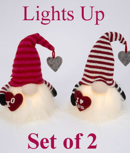 Lighted Plush Valentine Gnomes 11 Inch - Set of 2
