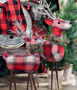 Set of 2 Red Plaid Deer - Tall Deer 15 Inch