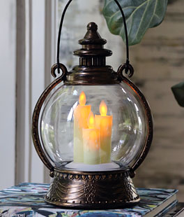Moving Flame Antique Bronze 3 Candle Lantern - 10 Inch Battery Operated NEW 2022