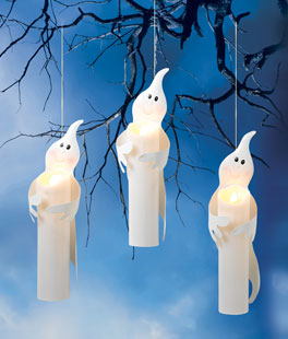 Lighted Hanging Ghost Candles Set of 3 With Remote Control Indoor-Outdoor