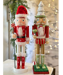 15" Candy Stix Wood Nutcracker Figurines - Set of 2 Assorted - NEW 2025