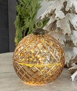 Lighted Holiday Gold Glass Ornament With Wax LED Candle - NEW 2025