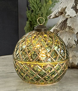 Lighted Holiday Green Glass Ornament With Wax LED Candle - NEW 2025