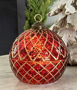 Lighted Holiday Red Glass Ornament With Wax LED Candle - NEW 2025