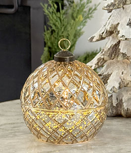 Lighted Holiday Silver Glass Ornament With Wax LED Candle - NEW 2025