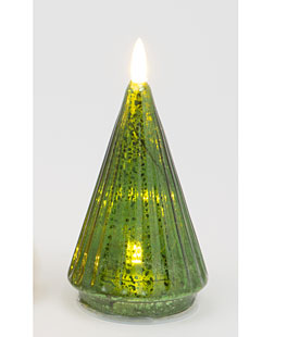 Lighted Holiday Green Mercury Glass Tree Candle - NEW 2025