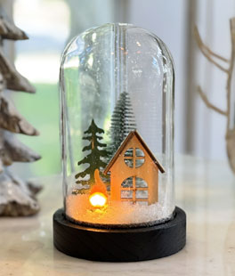 Lighted Glass Dome with House Scene and FireGlow Flame Battery Operated - NEW 2025