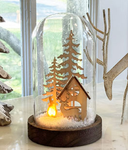 Lighted Glass Dome with Deer Scene and FireGlow Flame Battery Operated - NEW 2025