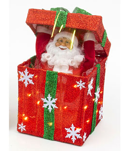 Animated Musical Red Gift Box with Santa 20 Inch  - NEW 2025