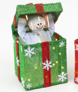 Animated Musical Green Gift Box with Snowman 20 Inch  - NEW 2025