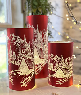 Set 3 Lighted Glass Village Scene Luminaries Battery Operated - NEW 2025