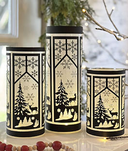 Set 3 Lighted Glass Winter Scene Luminaries Battery Operated - NEW 2025