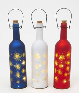 11.8" American Lighted Glass Bottle Luminary Set of 3 Assorted - NEW 2026