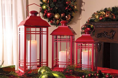 Set of 3 Red Candle Lanterns - 14 - 17 - 20 Inch