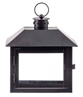 Wide Window Black Iron Lantern - 9 Inch