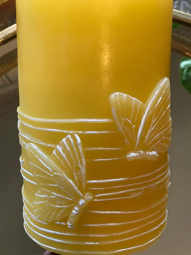 Inch Yellow Wax With Butterfly Design Aquaflame Fountain Candle