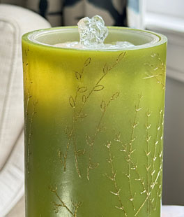 Fountain Candle - Green Wax With Gold Wheat Design - Remote Control - NEW 2026