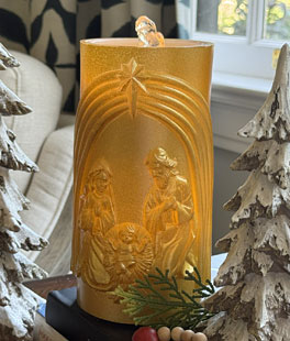 Fountain Candle - Gold Wax With Nativity Design - Remote Control - NEW 2026
