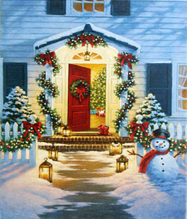 Raz 20 Inch Twinkling LED Lighted Doorway Scene Print On Canvas