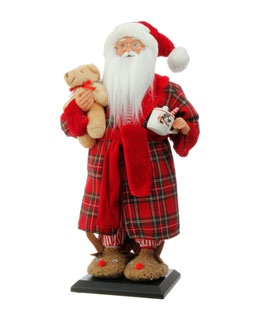 17.5 Inch Santa In Robe With Teddy and Hot Chocolate Figurine
