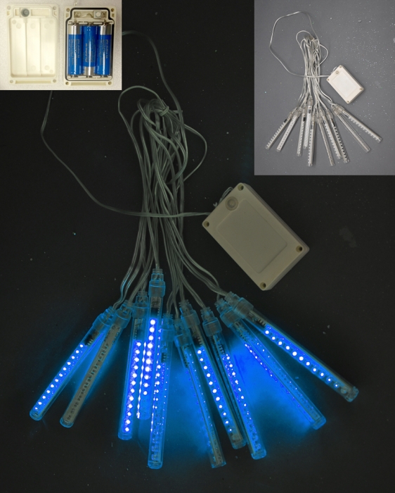 Battery Operated Blue LED Snowfall Tube Set 10 Tubes 4.5 Inch