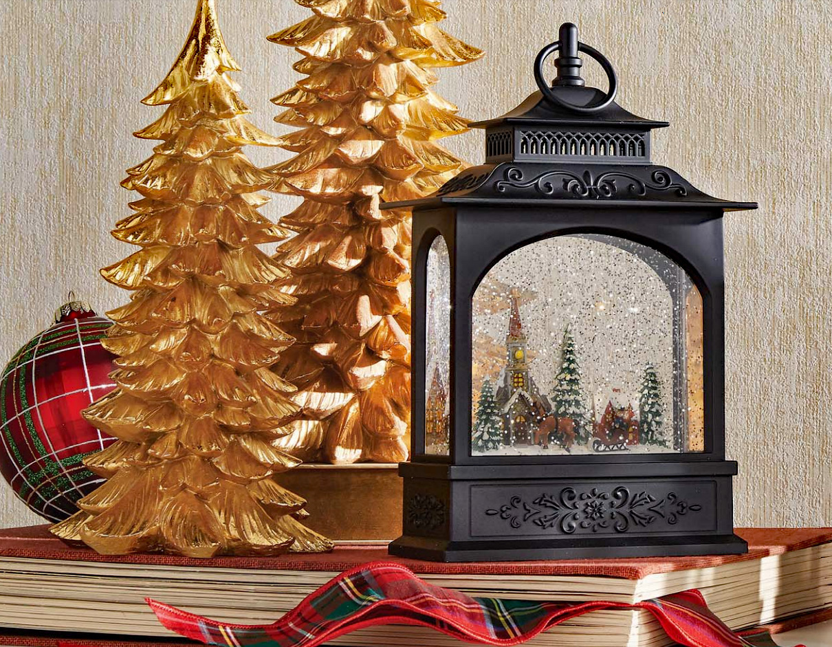 11 inch town scene lighted water lantern timer fall lighted canvas