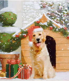 Twinkling LED Lighted Dog and Dog House Christmas Scene Print On Canvas - Raz 18 Inch