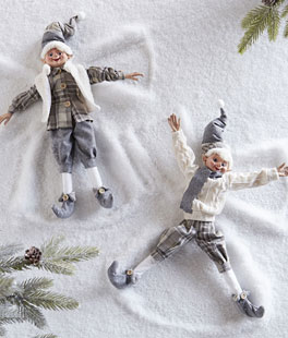 16 Inch Cozy Knit White and Grey Christmas Posable Elf Figures