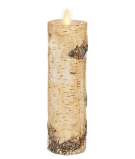 2 x 8 Inch Moving Flame Birch Wrapped Pillar Candle