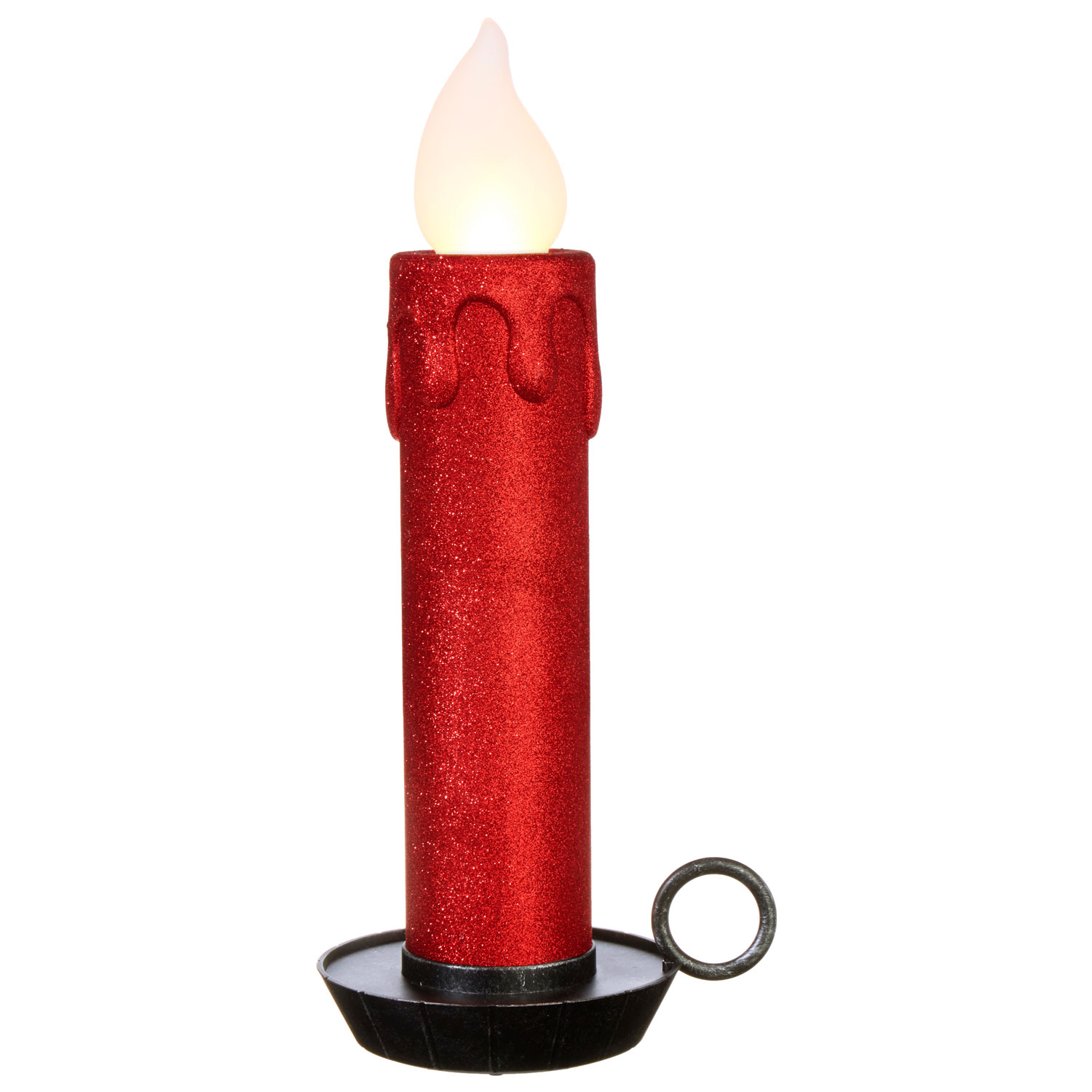 22.5 Inch Large Flickering Flame Red Glitter Christmas Candle