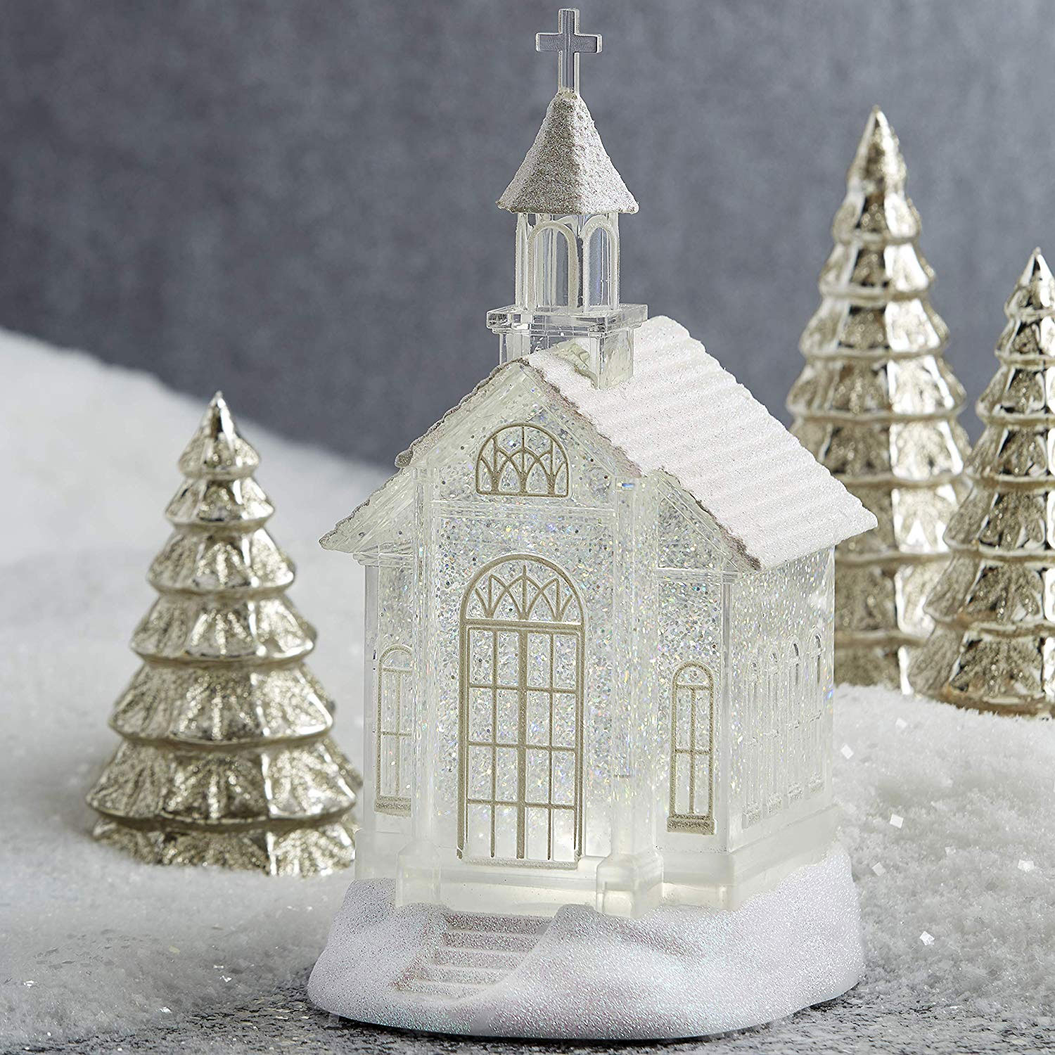 Swirling Glitter Battery Operated Raz Imports 10 5 Lighted Acrylic Church Water Lantern Home Kitchen Snow Globes