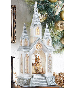 Nativity Lighted Water Church In Swirling Glitter Snow Globe - 16.25 Inch