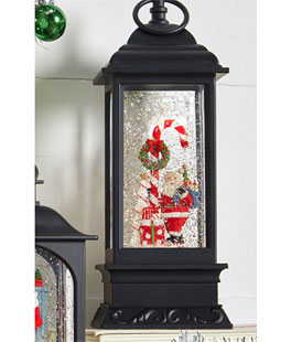 11 Inch Santa and Candy Cane Musical Lighted Water Lantern With Timer