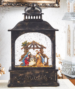 8 Inch Lighted Nativity Water Lantern In Swirling Glitter Battery Operated