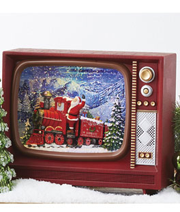 Santa Polar Express Lighted Water Television Musical Lantern With Swirling Glitter