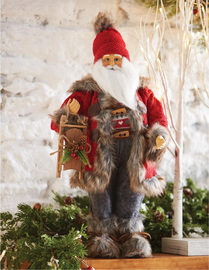 Santa Figurine With Sack and Wreath - 18 Inch