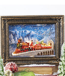 Santa Polar Express Lighted Water Lantern Frame With Swirling Glitter