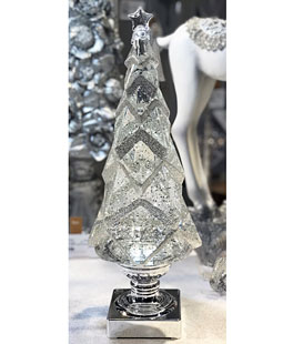 14 Inch Geometric Lighted Tree With Silver Swirling Glitter