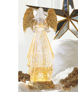 13 Inch Lighted Angel With Gold Swirling Glitter Water Lantern - Timer