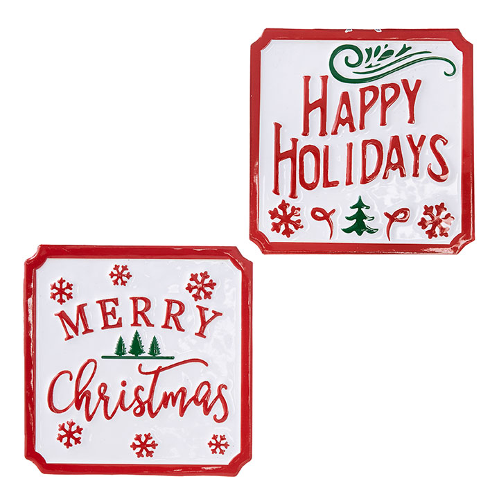 Holiday Metal Signs With Easel Backs - Set of 2 Assorted - 6 Inch