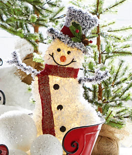 National Tree 35 Inch Wood Look Double Sided Snowman and Snow Sign with 10 Warm White Battery Operated LED Lights MZC-1315