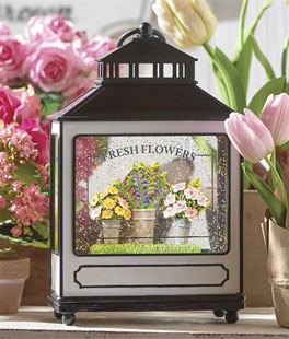 Fresh Flowers Lighted Water Lantern With Swirling Glitter Battery Operated - 11 Inch
