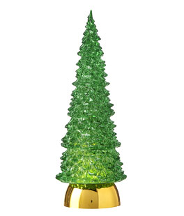 Green Lighted Tree Water Lantern Acrylic Snow Globe With Gold Base