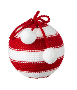 Red and White Striped Knit Ball Ornament New From RAZ