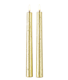 Uyuni 11 Inch Gold Textured Taper Candle Set of 2 - Remote Ready