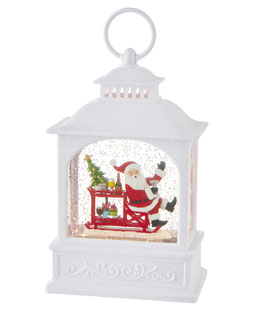 Bar Cart Santa White Glitter Lighted Water Lantern 9.75